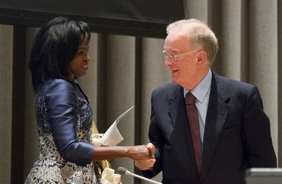 Nelson Mandela Prize laureates Dr. Helena Ndume and President Jorge Sampaio. UN Photo/Rick Bajomas trustees_sampaiomandela.jpg