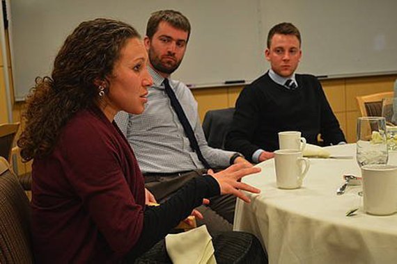 During a working session, EPIIC alumni discuss “US Policies: From Oil to Refugees.” Rachel Brandenburg with the US Institute of Peace (left), Gabriel Koehler-Derrick with US Military Academy, and Oleg Svett, a PhD candidate at Kings College, Lonon rtemagicc_vocies_3_570.png