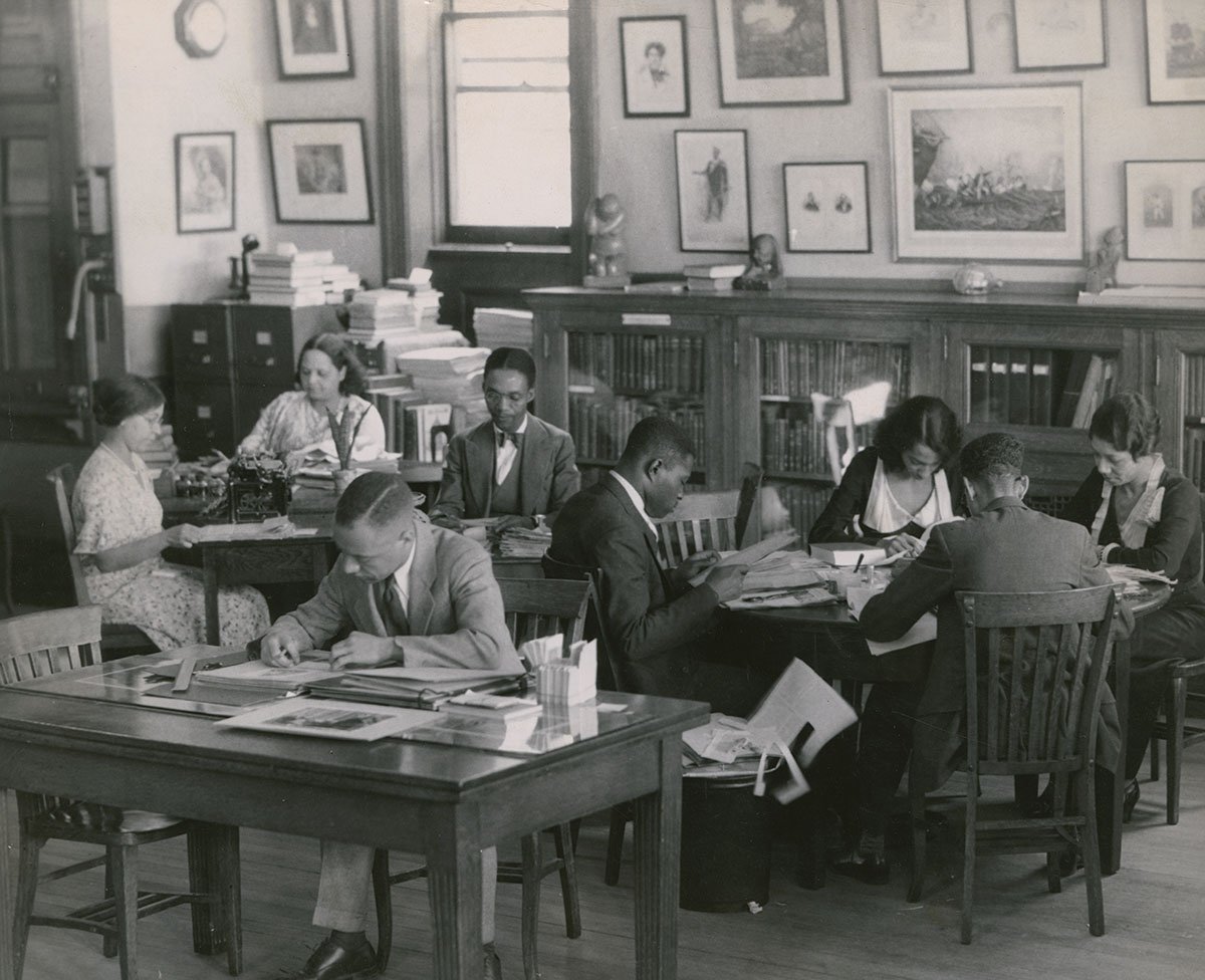 Researchers at work in the Division of Negro Literature, History and Prints at the 135th Street library in 1938. (Photo: The New York Public Library, Schomburg Center for Research in Black Culture, Photographs and Prints Division) McFadden_NYPL_5186396u.jpg