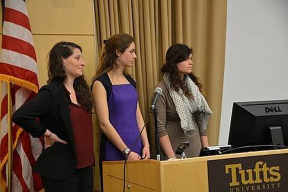 Sarah Butterfield (left) and Isabel Weiner presented “Arrogance of Power” based on their research in Egypt after the fall of the Morsi regime. Jackie Faselt (right) researched “The Effect of International Military Education on Civil Military Relations.” rtemagicc_three_presenters_570.png