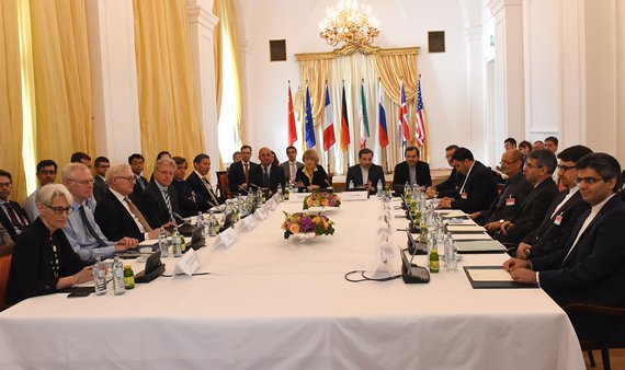 Representatives of EU, US, Britain, France, Russia, Germany, China and Iran meet for another round of the P5+1 powers and Iran talks in Vienna, Austria on June 12, 2015.(JOE KLAMAR/AFP/Getty Images) ips_iran p5.jpg